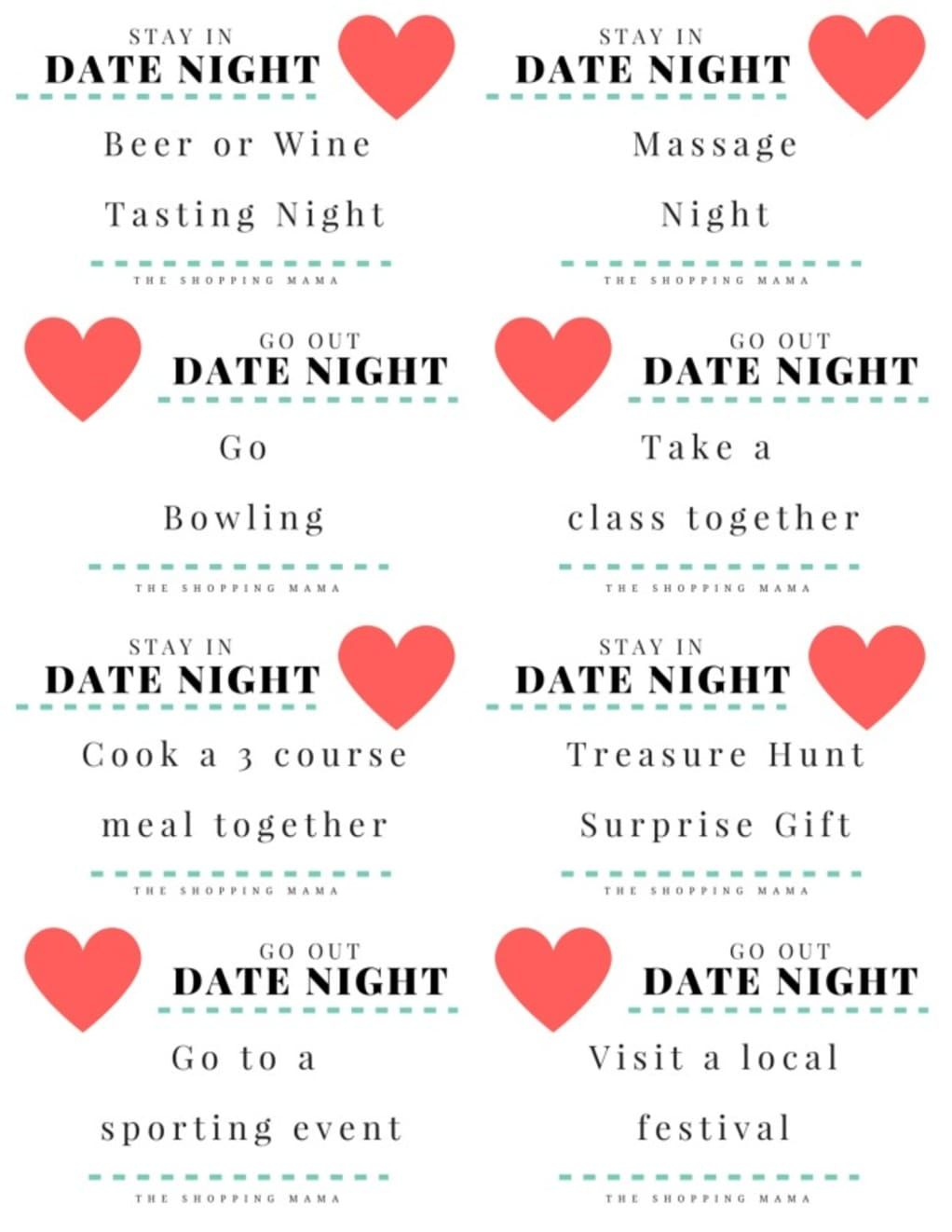 12 Months Of Date Night Ideas Free Printables Date Night Gifts Date