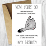 30th Birthday Card Printable Birthday Card Funny Cat