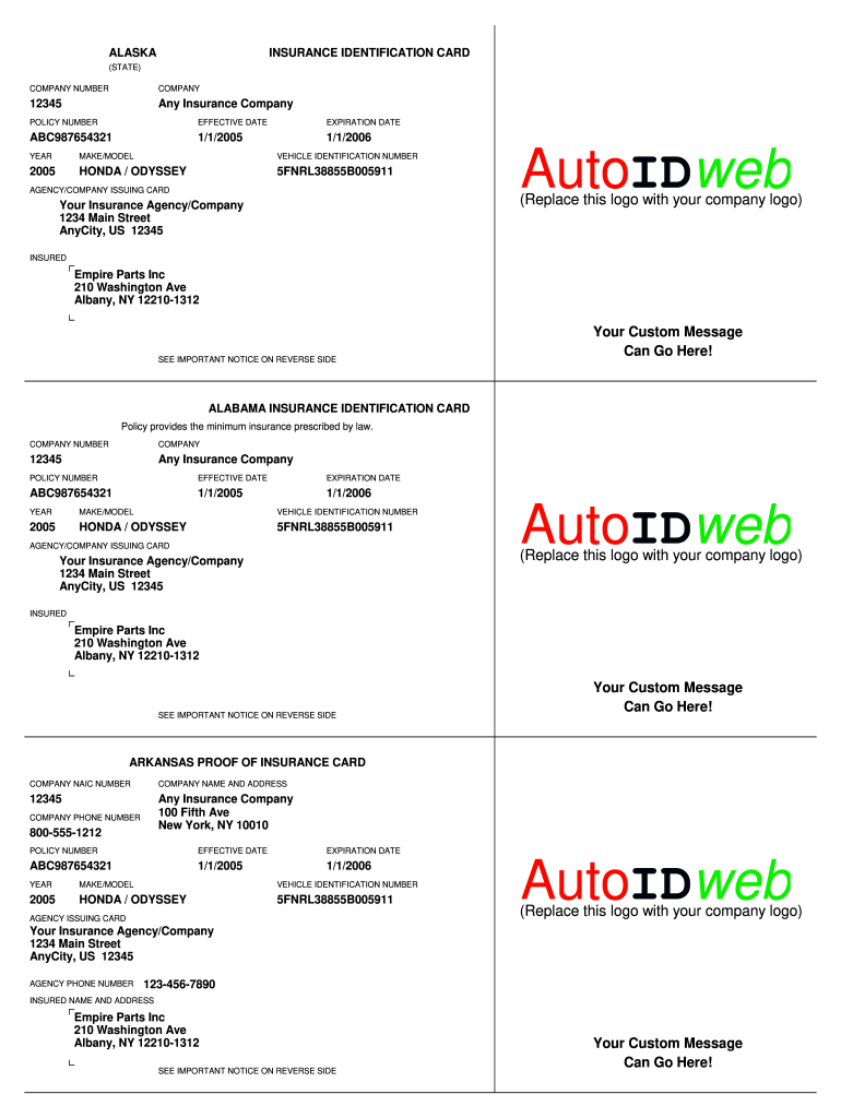 Auto Insurance Id Card Template