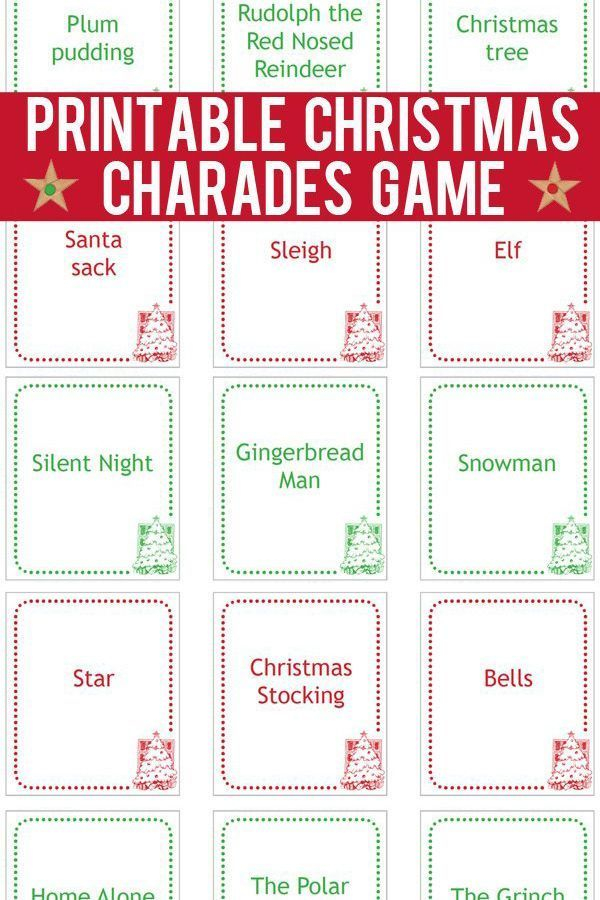 Christmas Charades Cards Printable Game Cards To Print and Play 