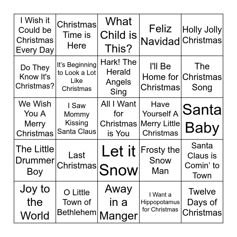 Christmas Song Bingo Bingo Card