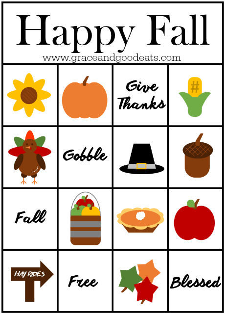 Fall Bingo Cards Free Printable Grace And Good Eats Thanksgiving 