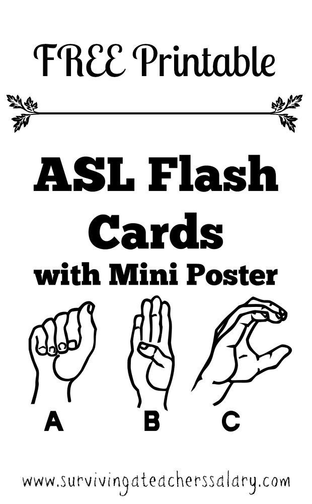 Free Printable ASL Alphabet Sign Language Flash Cards Poster Sign