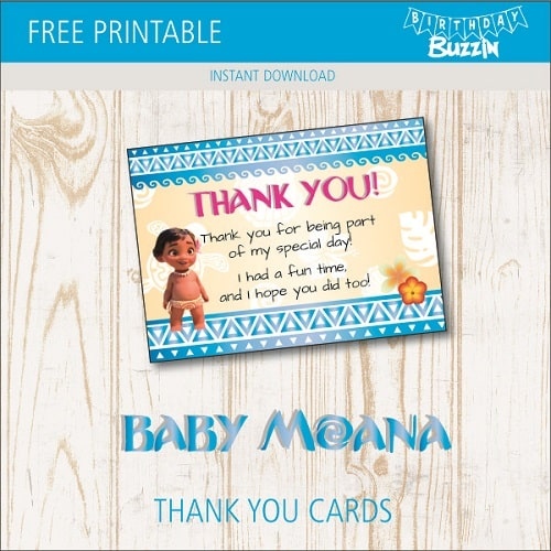 Free Printable Baby Moana Thank You Cards Birthday Buzzin