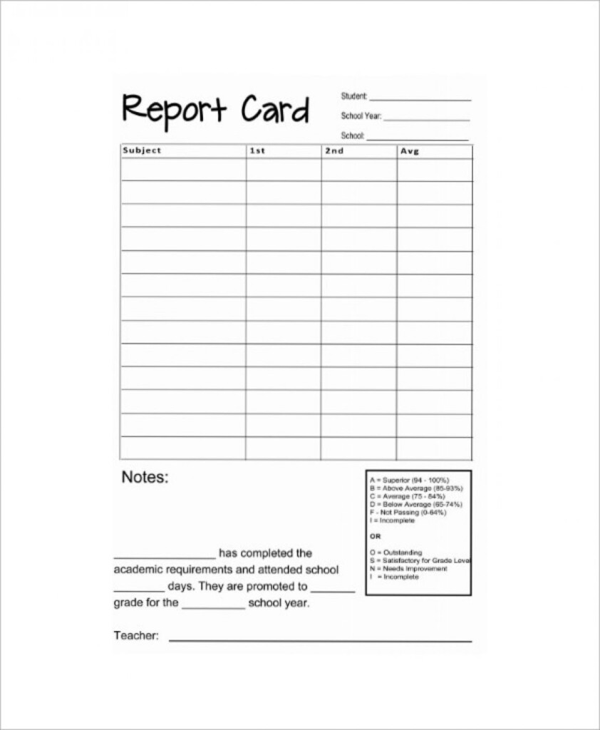 Free Printable Homeschool Report Card Template