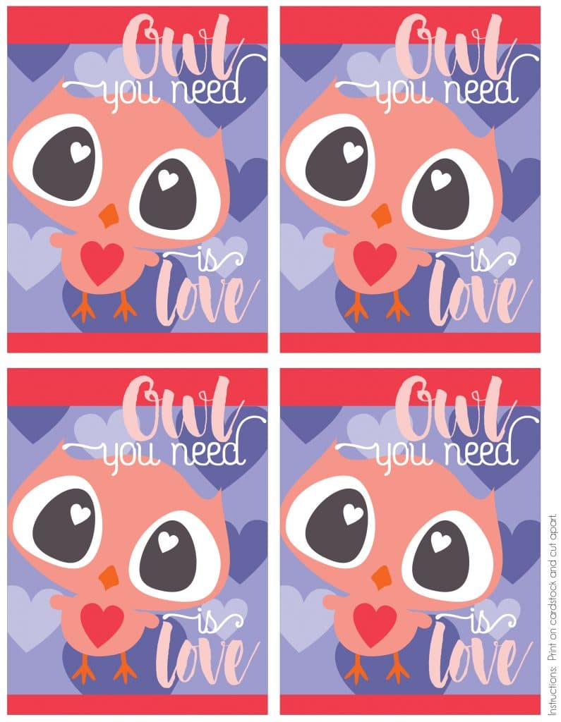 Free Printable Owl Valentine Cards Four Cards To A Page