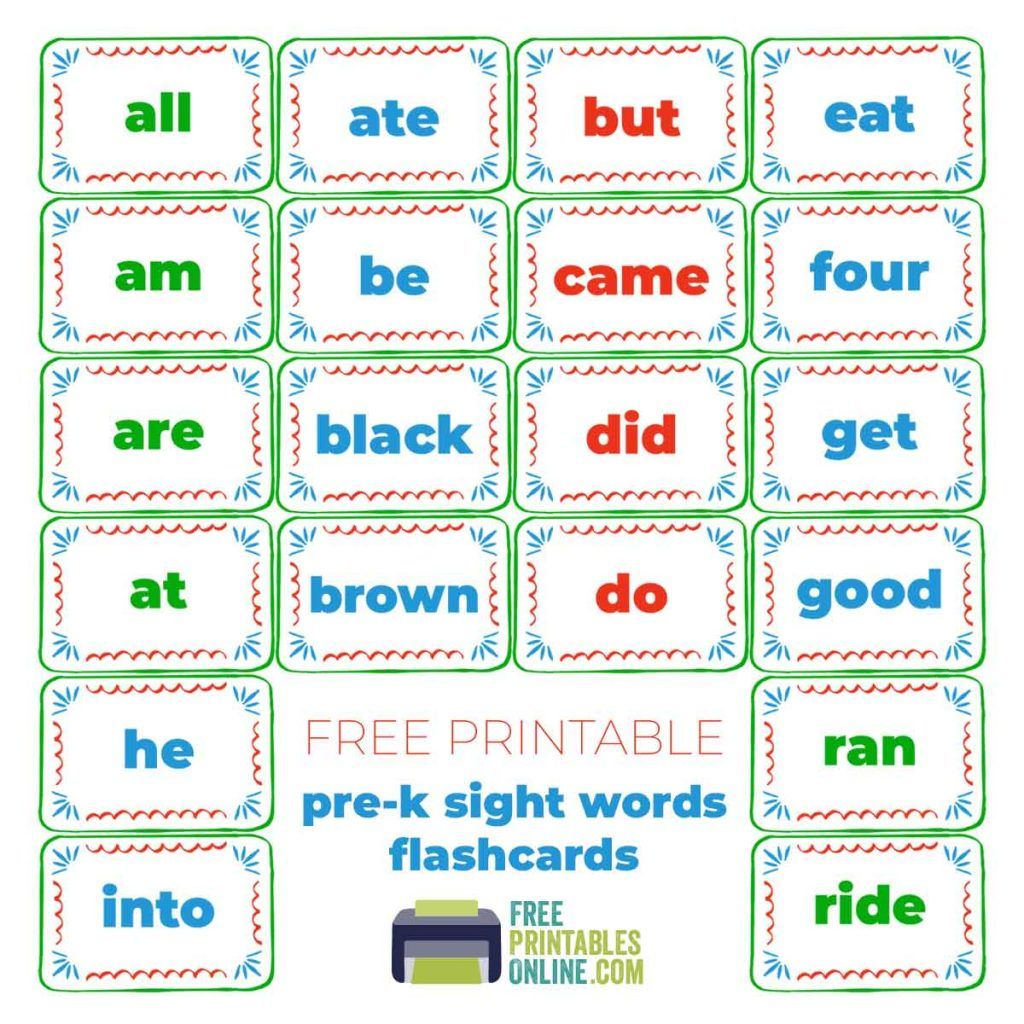 Free Printable Pre K Sight Words Flash Cards Jean Harrison s 