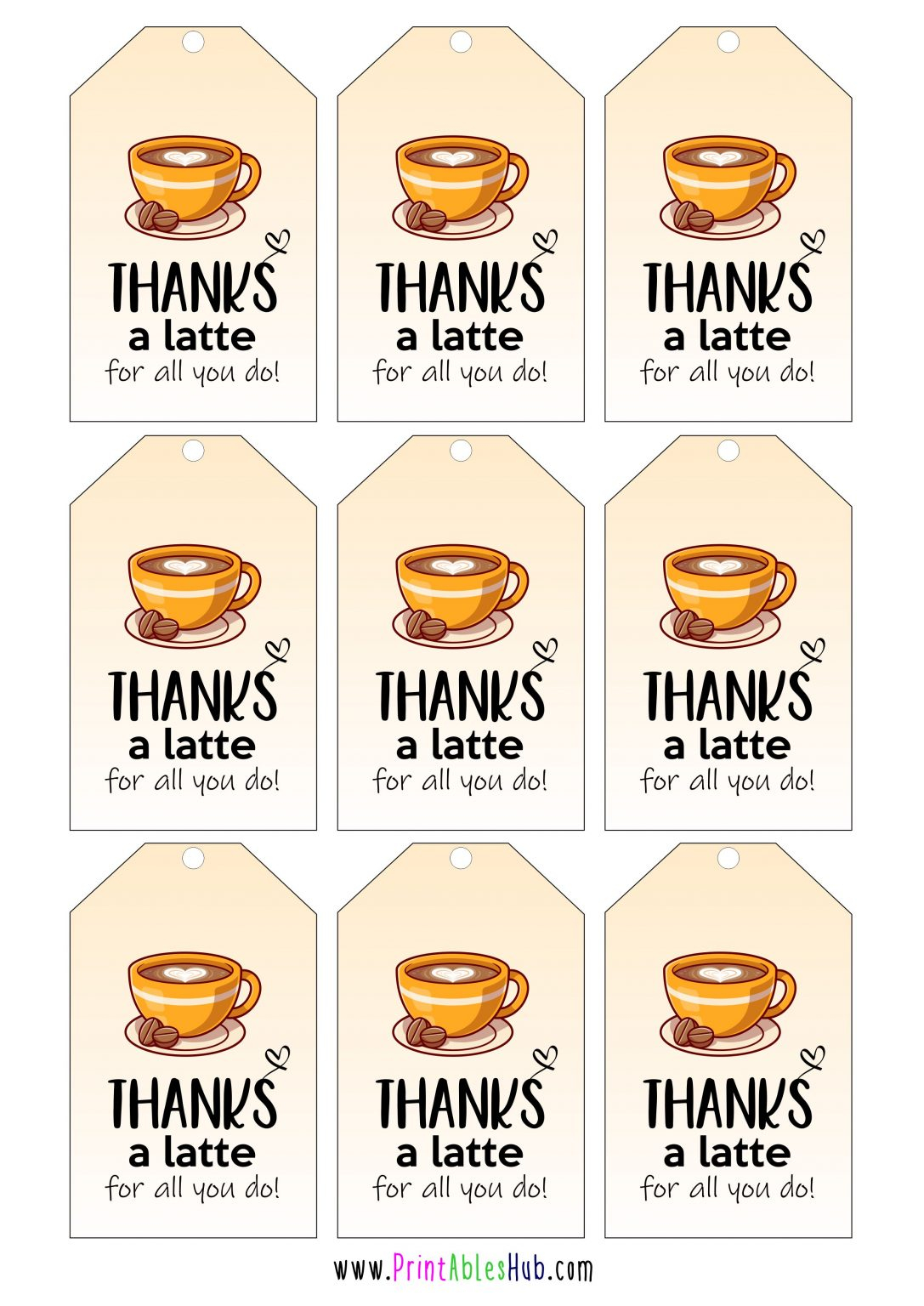 Free Printable Thanks A Latte Tags Cards PDF Printables Hub