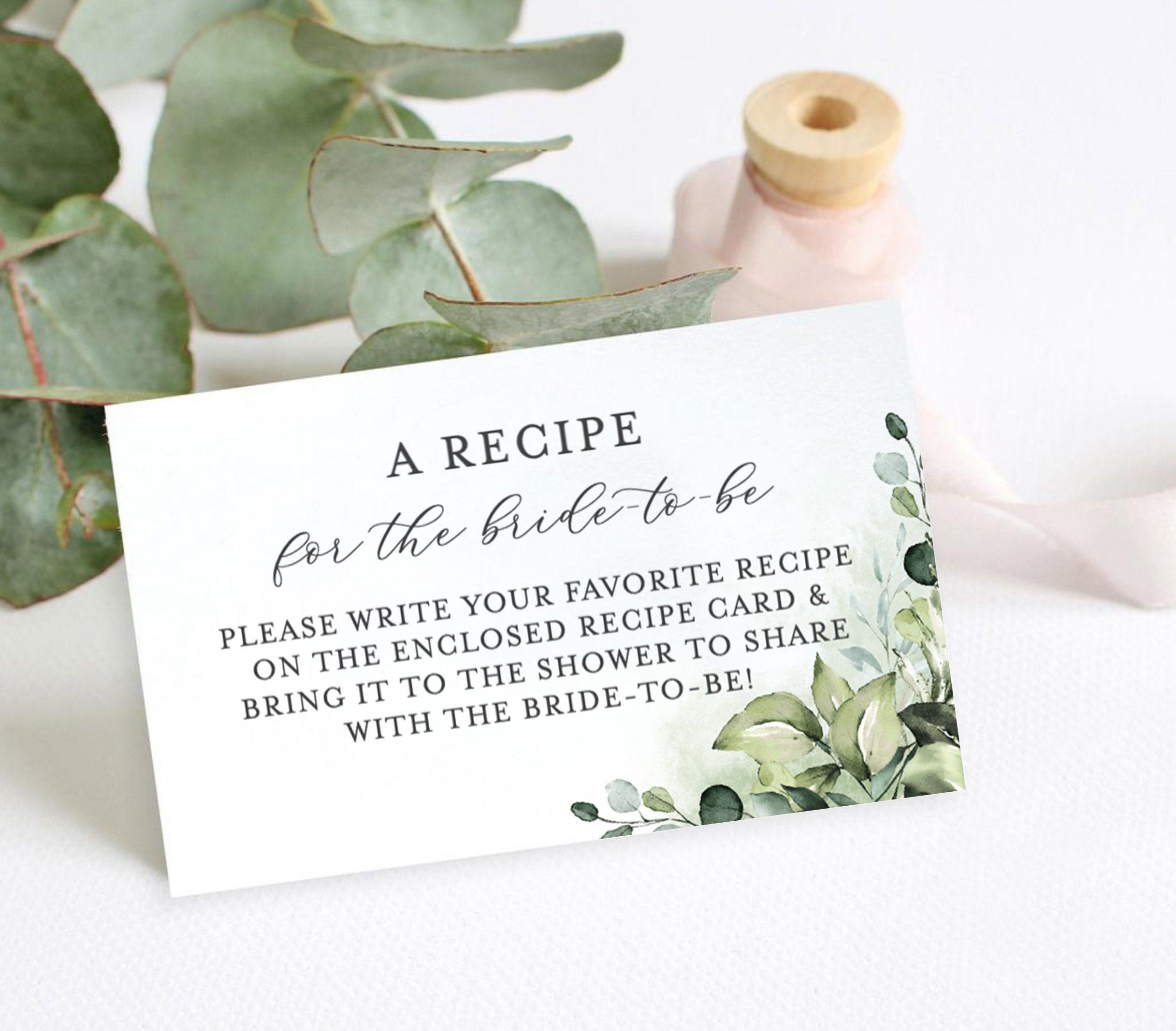 Greenery Recipe Card Request Template Bridal Shower Recipe Etsy