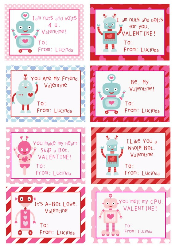 Kids Robot Valentines Cards Personalized Valentine s Cards Kids Party 