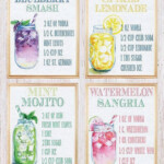 Kitchen Wall Decor Bar Sign Watercolor Cocktail Recipe Print Bar