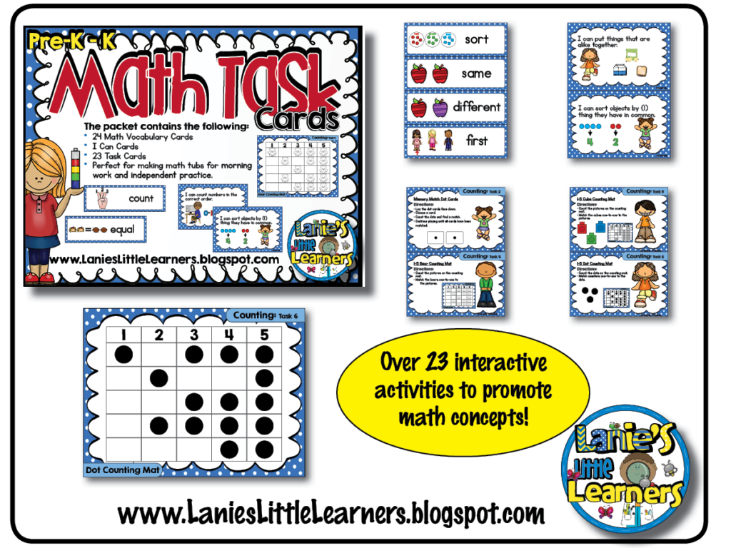 Lanie s Little Learners Pre K To K Math Task Cards Set 1 Printables 
