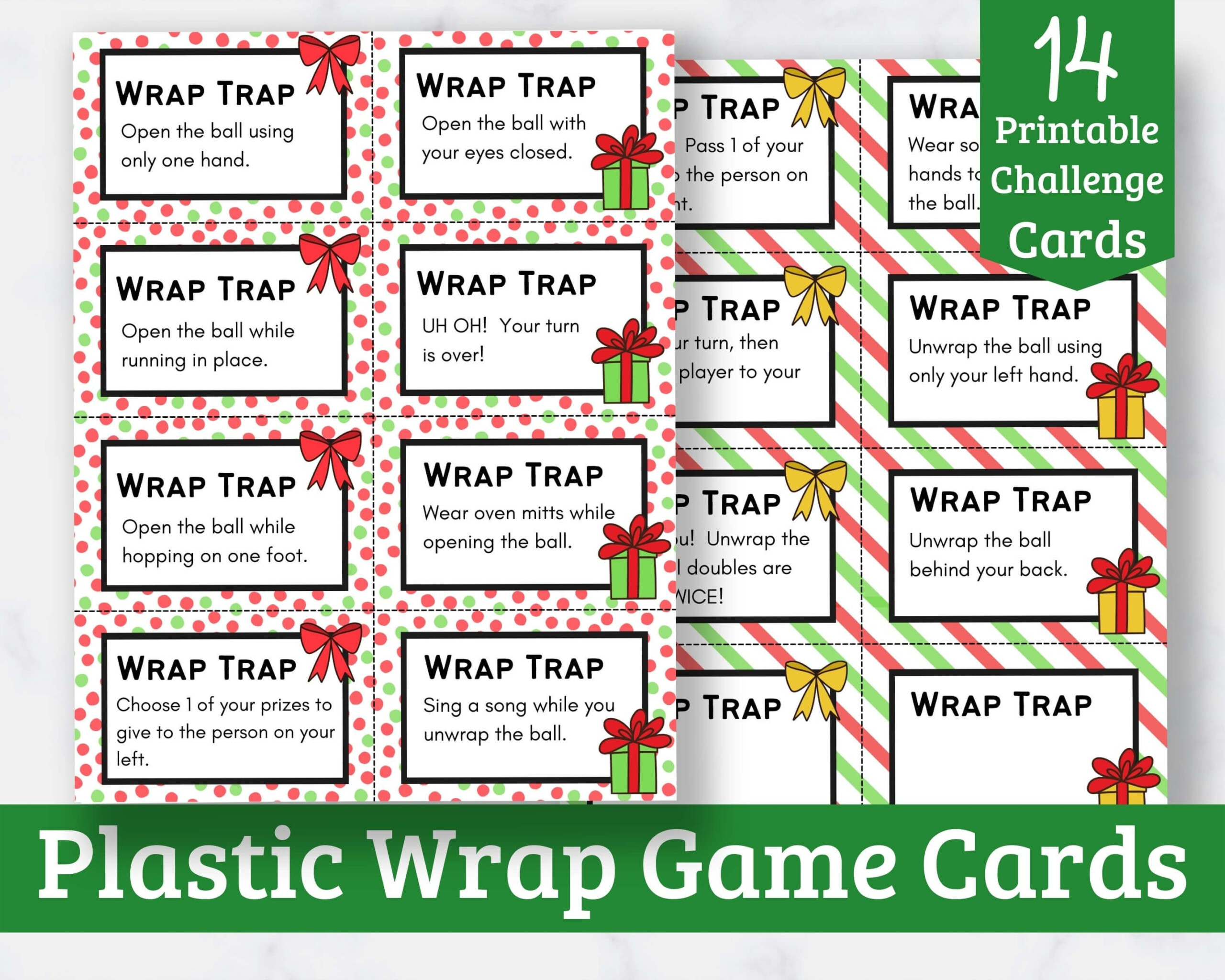 Printable Christmas Saran Wrap Ball Game Challenge Cards Etsy Saran