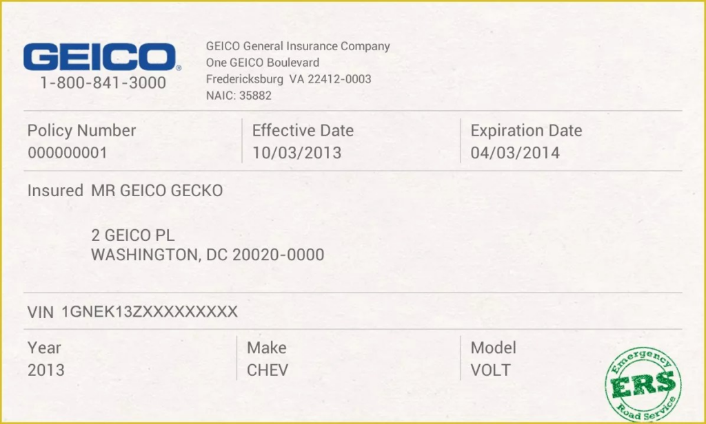 Printable Fillable Fake Car Insurance Card Template American my id