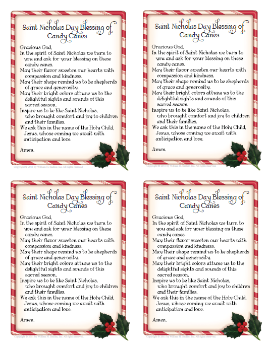 The Catholic Toolbox Saint Nicholas Day Blessing Of Candy Canes Prayer Free Printable Card