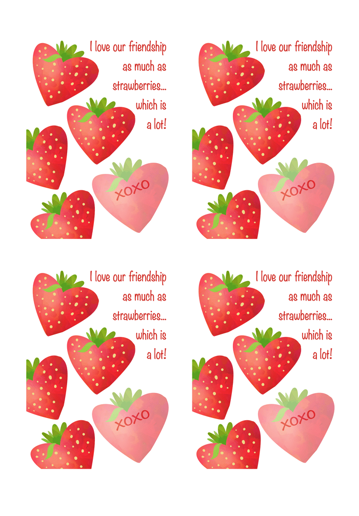 Valentine s Day Cards Printables Showing Kids Love Of Strawberries And