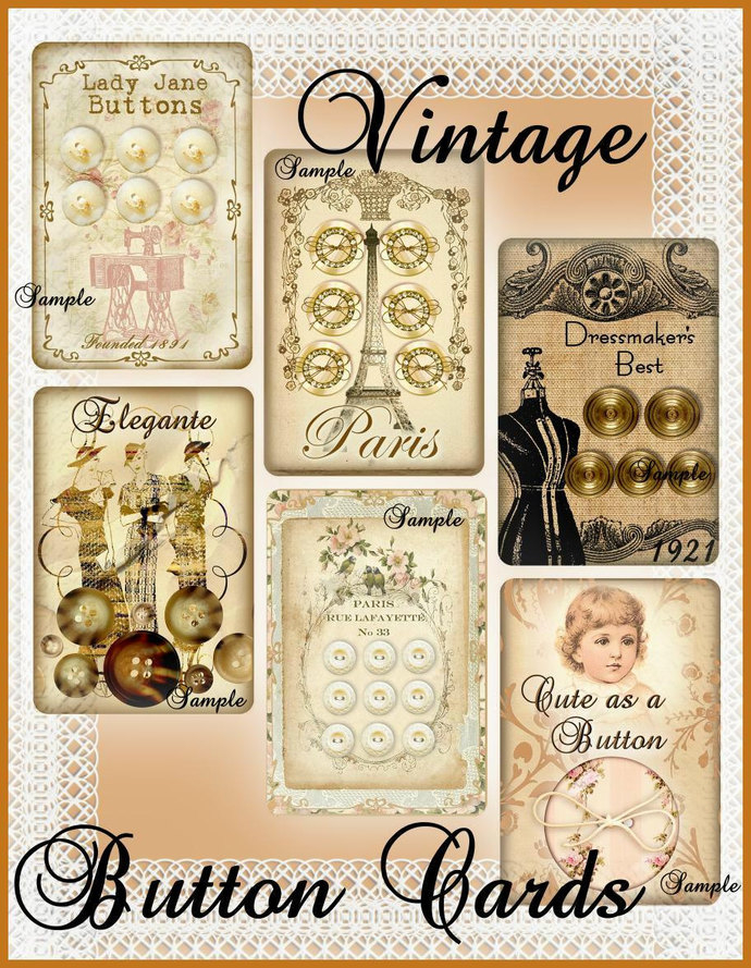 Vintage Button Cards For Tags Labels By Seneca Pond Crafts On